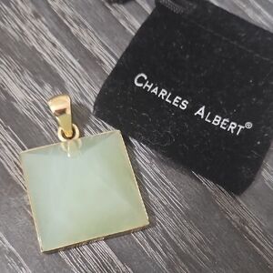 Charles Albert Gold and Mint Green Square Pendant